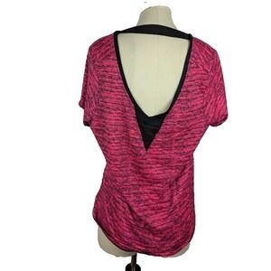 Material Girl Womens Space Dye Short Sleeve Bright Pink Top Size 2X Open Back